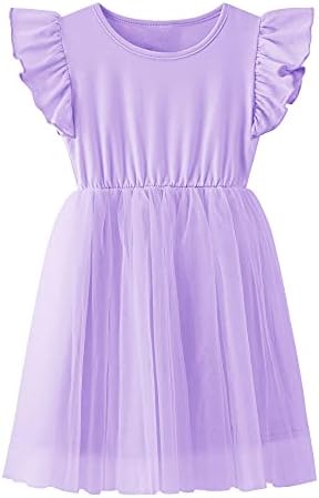 TWKIOUE Girls Dresses Tutu Tulle Butterfly Sleeves Casual Kid Cute Party Dress 817 Purple 90