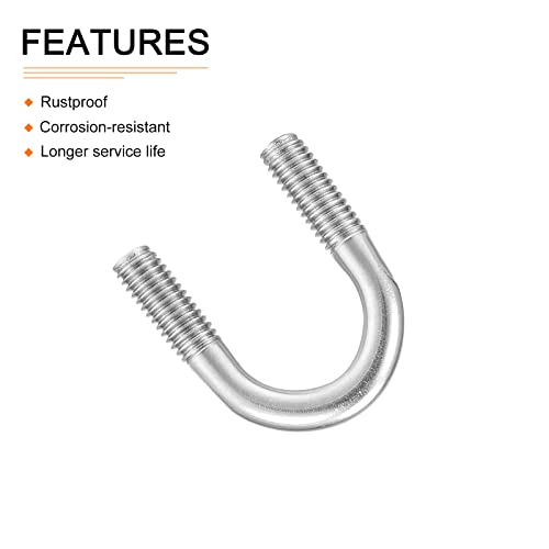Image of DTGN 11 /16 inchx1.38 inch(DXL) Round U-Bolts - 5Pack - Good for Construction Industry - 304 Stainless Steel Round Bend U Bolt - Silver