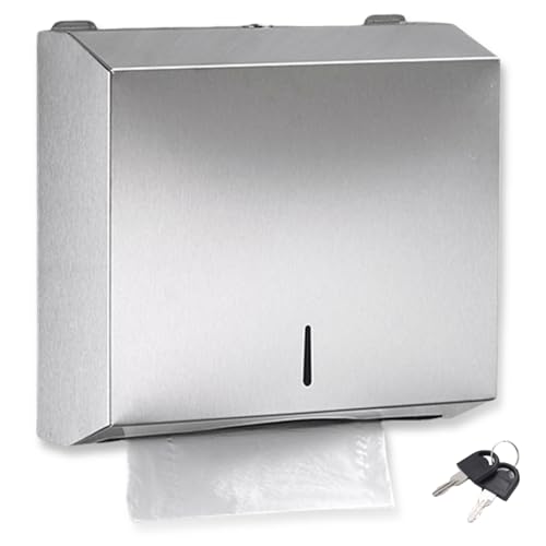 Papierhandtuchspender Edelstahl Wandmontage Abschließbar, Handtuchspender für Z- & N-Falz Multifold Papierhandtücher, Papierspender mit Großer Kapazität für Bad Küche Öffentliche Bereiche