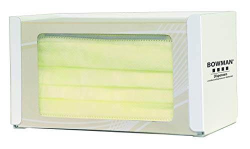 Face Mask Dispenser - Earloop Style, Holds one Box of Earloop face Masks, Keyholes for Wall/Surface mounting, White Powder-Coated Steel, Made in USA, 4.13