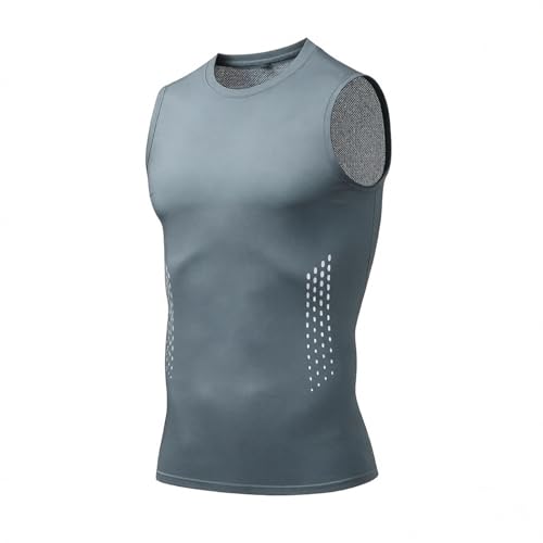 Camiseta de tirantes de compresión para hombre, vaina de vientre plano, camiseta de tirantes para adelgazar, sin costuras, gris, XXXXXL