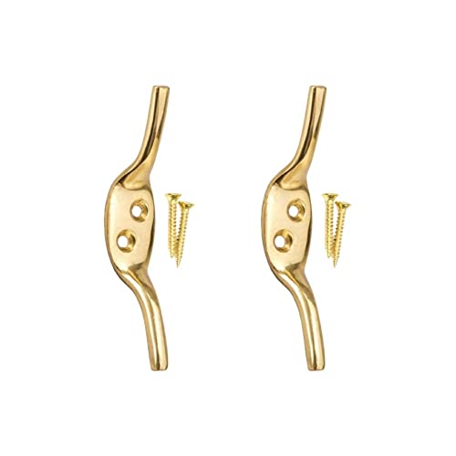 SISI UK - Brass Cleat Hooks Roman Blind Tie Back Brass Cord Hooks Washing Line Tie Downs Curtain Blind Cleat Hook Pack of 2.