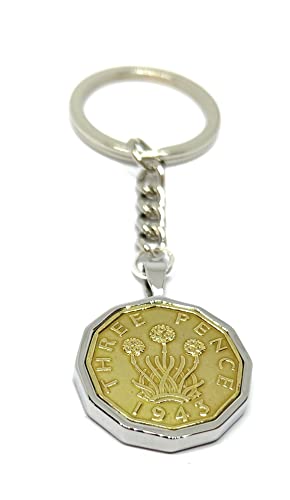 Llavero de 79 cumpleaños de plata con moneda de tres peniques de 1943