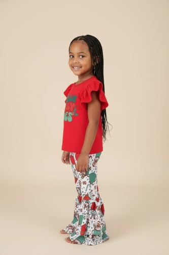 Image of Unique Baby 2 Piece Girls Double Bell Bottom Leggings Outfit with Short Sleeved Shirt Kid and Toddler Clothes Set