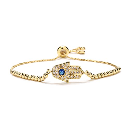 Evil Eye Bracelets Hamsa Bracelet - 18K Gold Plated Adjustable Eye of Protection Bracelet Silver Evil Eye Amulet ojo Bracelet Gold Evil Eye Jewelry Bangle Bracelets for Women