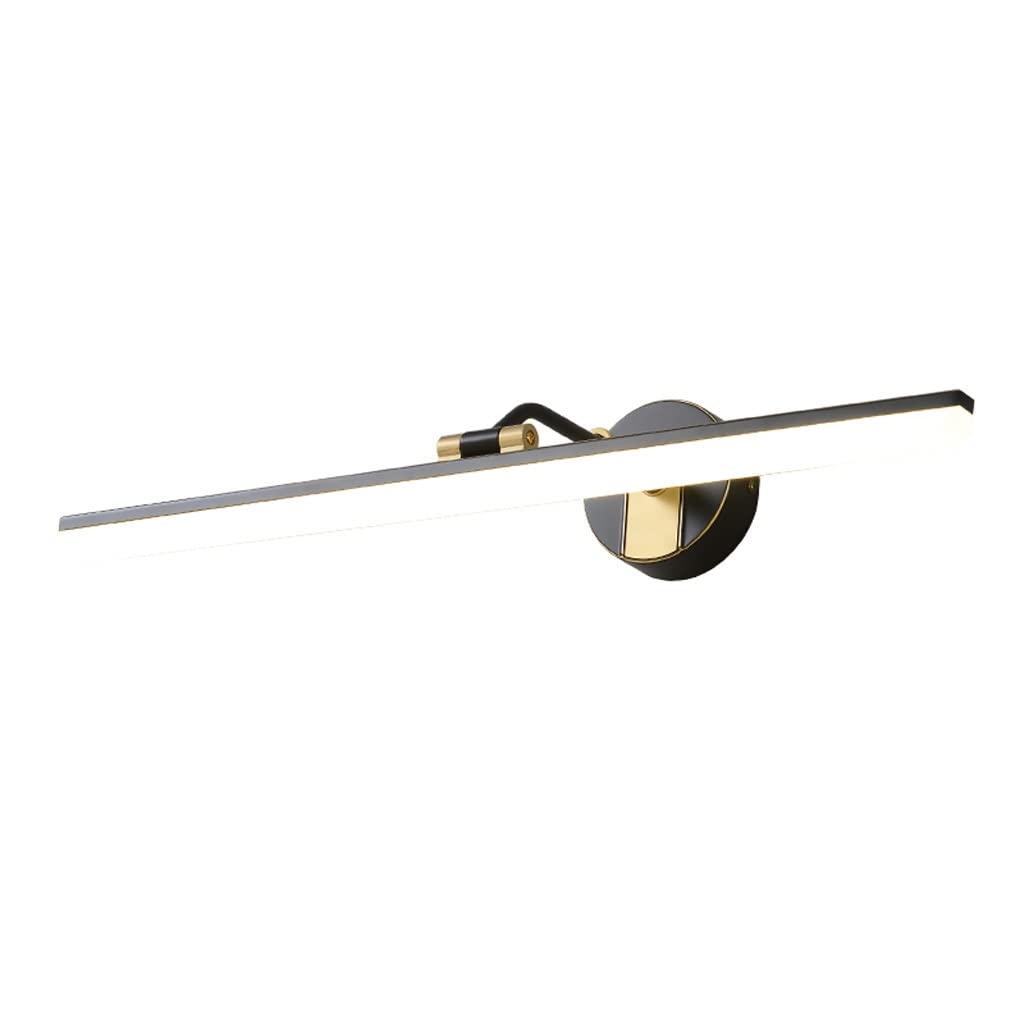 Espejo Frontal luz baño Chino Espejo gabinete luz led baño Impermeable Simple Espejo luz lámpara de Maquillaje (Color : Black, Size : 58cm)