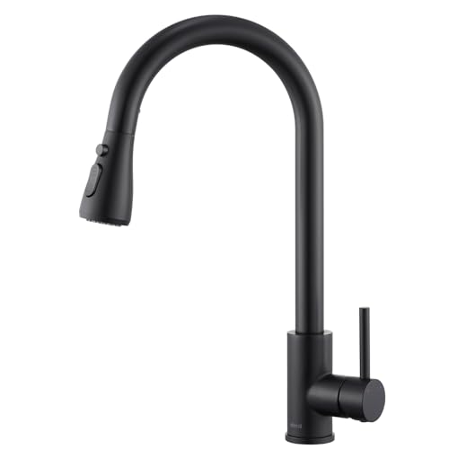 Ulytid Robinet de Cuisine Noir Mat avec Douchette Extractible, Bec Pivotant 360°, Mitigeur Monocommande Haute Pression en Acier Inoxydable 304, 3 Fonctions de...