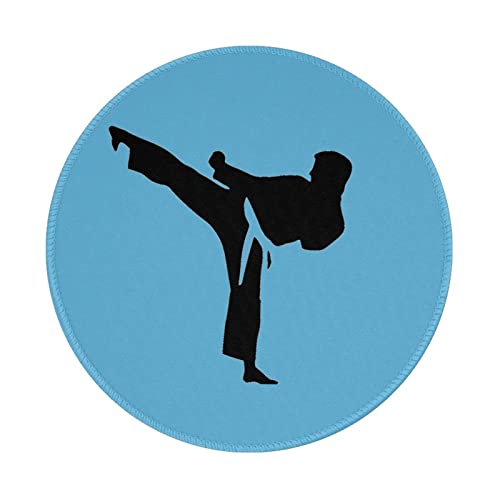 Karate-Highkick-Icon bedrucktes rundes Mauspad, rutschfestes Laptop-Gaming-Mauspad für Büro und Zuhause, 20,3 x 20,3 cm