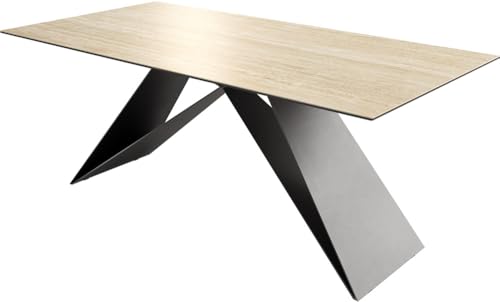DELIFE Esszimmertisch Edge Keramik Travertin Natur 200x100 V-Gestell Flachstahl Schwarz DELIFE Esszimmertisch Edge Keramik Travertin Natur 200x100 V-Gestell Flachstahl Schwarz