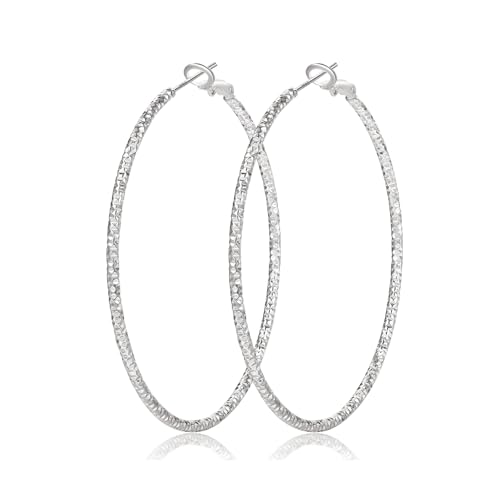 NEVEGE Gold Hoops Earrings for Women, 2mm Wide Lightweight Large Thin Gold Hoop Earrings 14k Gold Plated Hypoallergenic Sterling Silver Hoop Earring for Women 20/30/40/50/60MM