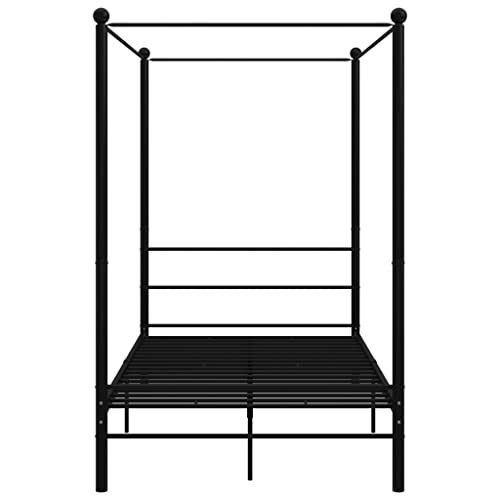 Lumanois Cadre de Lit à Baldaquin 140x200 cm Métal Enduit Poudre Noir, Style Industriel, Structure pour Rideaux et Tentures, Rangement sous-Lit, Chambre Adulte sans Matelas, 208x146x201 cm – vue 4