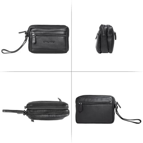 STILORD Herren-Handgelenktasche aus Echtleder schwarz - Vintage Männer-Handtasche - Retro Ledertasche - Leder-Herren-Organizer 'Pax'