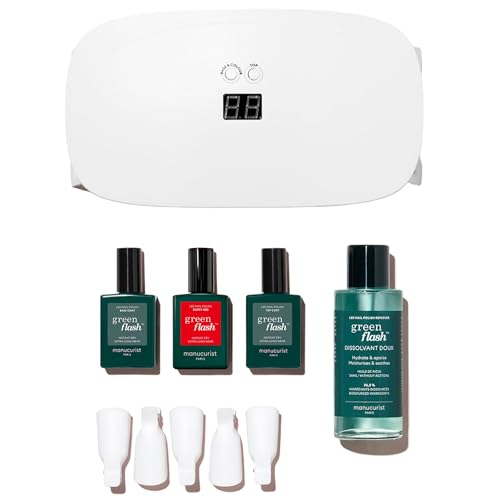 Manucurist Kit Vernis Semi Permanent Green Flash™ Rouge Poppy Red, Kit Ongle Gel UV Complet : Lampe UV Semi Permanent 24W, Base & Top Coat, Vernis,...