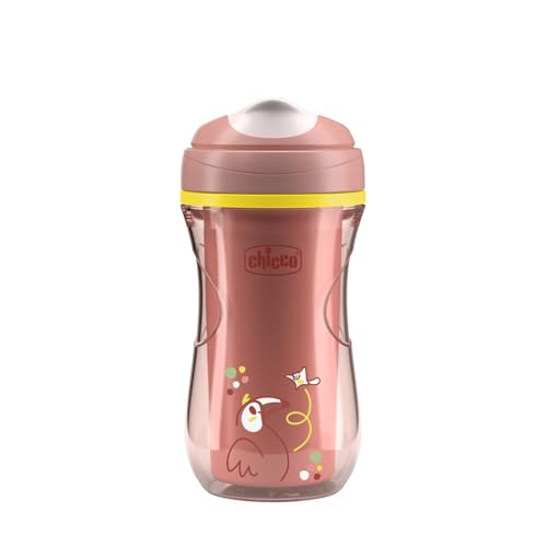 Chicco Vaso Active, Vaso de plástico para niños 266 ml, Vaso para niños 14+ meses para aprender a beber, Térmico con boquilla ergonómica antimordeduras y válvula Easy Sip, 0% BPA, Rosa