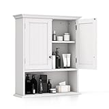 Giantex Wall Mounted Medicine Cabinets - Above Toilet Bathroom Cabinet with Adjustable Shelf, Open Shelf, Over The Toilet Space Saver Storage Cabinet for Laundry Room, Kitchen, Cupboard (White)