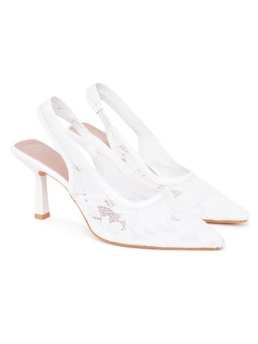 Image of TRYME Elegant Pointed Toe Mesh Stiletto Heel Mules for Women | Comfortable Cushioned Slip-On Closed Toe Dress Sandals