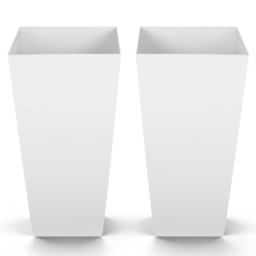 VEVOR Set di 2 Vasi da Fiori Alti 665 mm, Fioriere Decorative per Piante Grandi, Vasi da Terra in Stile Moderno di Plastica PP per Portico con Rotelle e Fori di Drenaggio, per Patio Giardino Bianco
