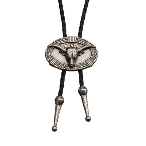 Image of GelConnie Longhorn Bull Bolo Tie for Men Native American Western Cowboy Leather Necktie Bolo Necklace for Women Gold Texas