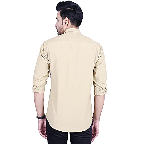 Image of Men's Cotton Solid Slim Fit Casual Spread Collar Shirt