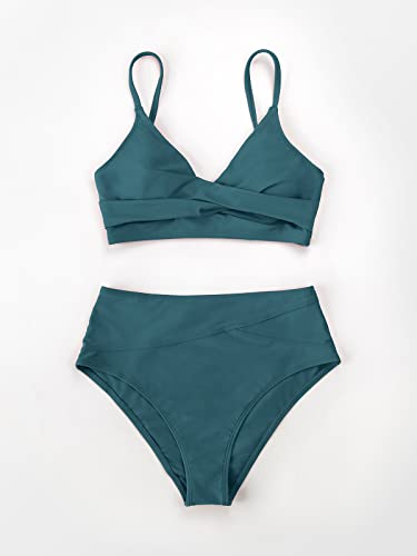 Image of CUPSHE Women's Bikini Sets Two Piece Swimsuit High Waisted V Neck Twist Front Adjustable Spaghetti Straps Bathing Suit