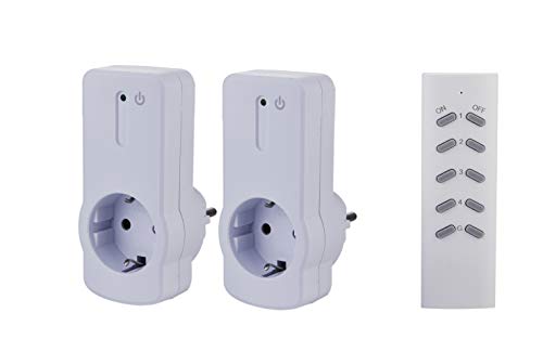 ZEYUN Enchufes Inalámbricos con control remoto (2+1) para interiores, 3680 vatios, alcance 30 m, con Control Remoto, Blanco (2 PACK)