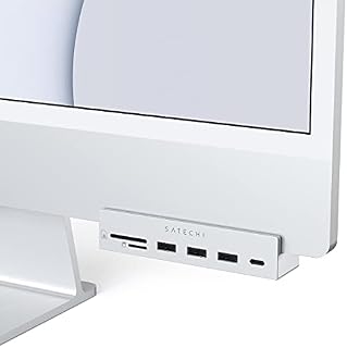 SATECHI USB-C Clamp Hub - USB-C Data Port, USB-A 3.0 Data, Micro/SD Card Reader - Compatible with Apple Studio Display and 2021 iMac 24-Inch. Does Not Fit 2020 iMac and Earlier Models (Silver)