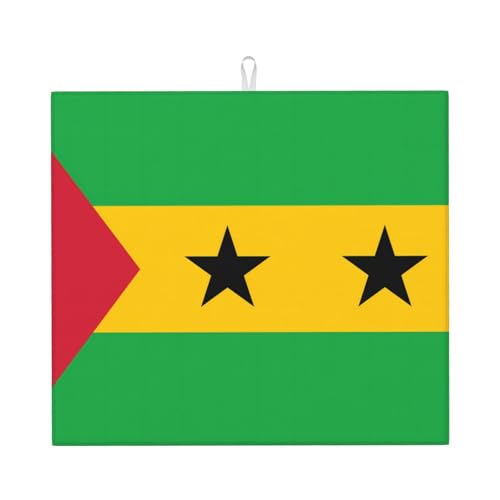 Tapis de séchage de vaisselle de cuisine 40,6 x 45,7 cm, décoratif, durable, lavable et réutilisable, tapis absorbant motif drapeau de Sao Tomé et Principe