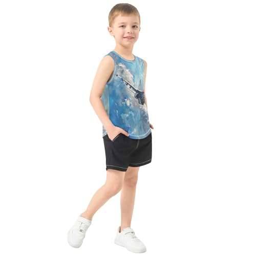 Boys' Tank Top Shirt Fighter Jet Soaring in The Sky Sleeveless T-Shirts4