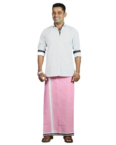 Image of PRAKASAM COTTON Velcro Pocket Dhoti | Thalapathi Border Readymade Cotton Kerala Mundu for Men