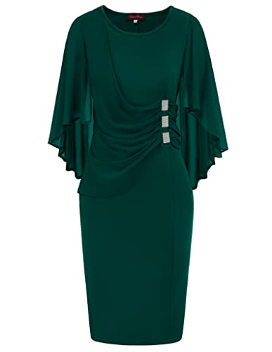 Hanna Nikole Vestido de cóctel de diamantes de imitación de gasa de talla grande para mujer con superposición, verde oscuro, L Cover