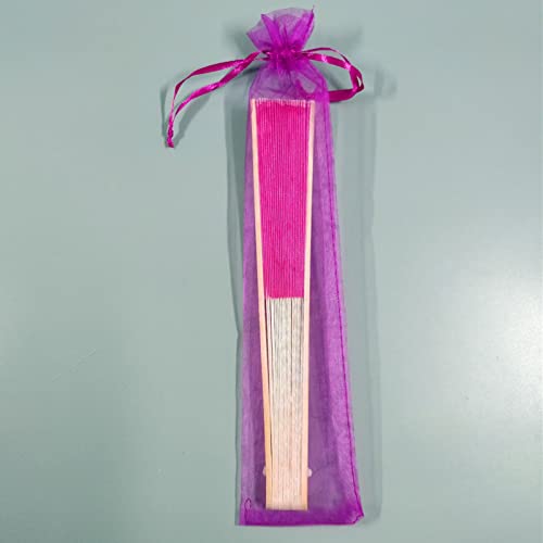 Foldable Bamboo Fans, Chinese DIY Hand Held Bamboo Silk Folding Hand Fan for Wedding, Festival, Dance, Gift, Performance, Decorations Rose Red