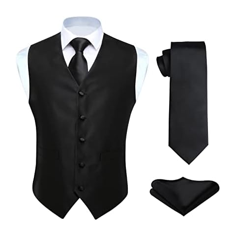 HISDERN Black Waistcoat and Necktie Set Cover