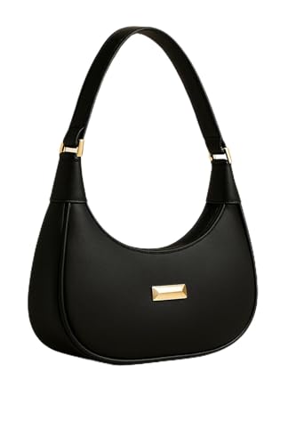 Bolsa Feminina Meia Lua Pequena Elegante para Ombro e Mão, Alça Curta Estilo Moderno Bolsa Casual Versátil para Passeio, Festa, Dia a Dia (Preto)