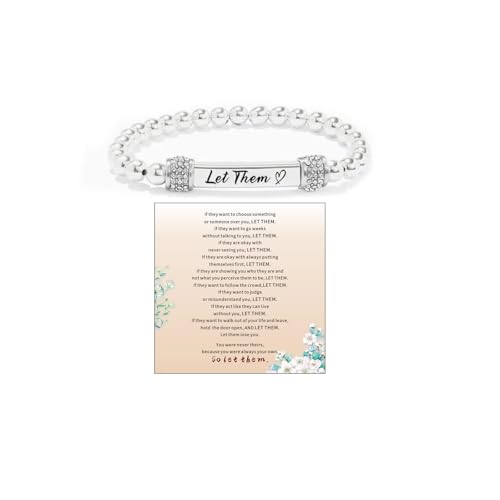 Let Them Dainty Diamond Beaded Stretch Bracelet,Self Worth Motivational Stainless Steel Engraving Bracelets Crystal Energy Chain Bracelet Friendship Bracelets Jewelry for Best Friend Women Men