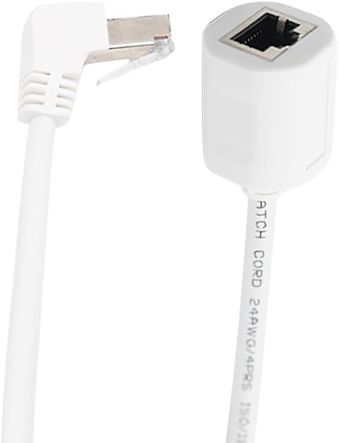 CAT6 Ethernet Extension Cable,90 Degree RJ45 Cords Shielded Male to Female Ethernet Patch Cable,Support Bandwidth Up to 250mhz,24AWG,White (UP Angle, 1.6FT)