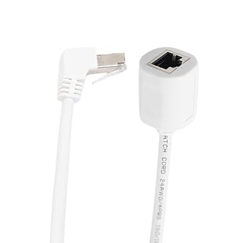CAT6 Ethernet Extension Cable,90 Degree RJ45 Cords Shielded Male to Female Ethernet Patch Cable,Support Bandwidth Up to 250mhz,24AWG,White UP Angle, 3.3FT