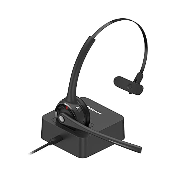 Bluetooth Headset, V5.0 Trucker Wireless Headset with Noise Cancelling Microphone & Charging Base for iPhone Samsung Cell Phone