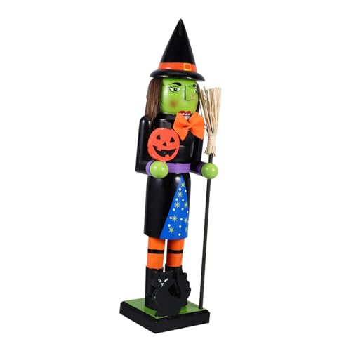 SOLUSTRE Halloween Pumpkin Nutcracker Handpainted Wooden Witch Decor for Spooky Halloween Party for Desktop Bookshelf and Fireplace Display