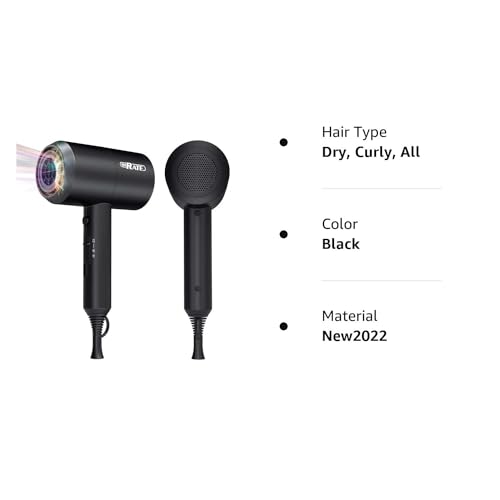 SHRATE Lightweight Ionic Hair Dryer with Diffuser - Powerful 1800W Blow Dryer for Fast Drying - Professional Low Noise Mini Hair Dryer for Travel, Gifts, Hair Styling (Black) の商品画像 7
