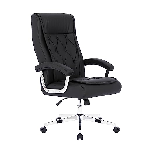 Hoxne Leather Executive Office Chair with Arms and Wheels, High Back Ergonomic Computer Desk ChairAdjustable Height Swivel Office Desk Chair, 350LBS Capacity (Black) Hoxne Leather Executive Office Chair with Arms and Wheels, High Back Ergonomic Computer Desk ChairAdjustable Height Swivel Office Desk Chair, 350LBS Capacity (Black)