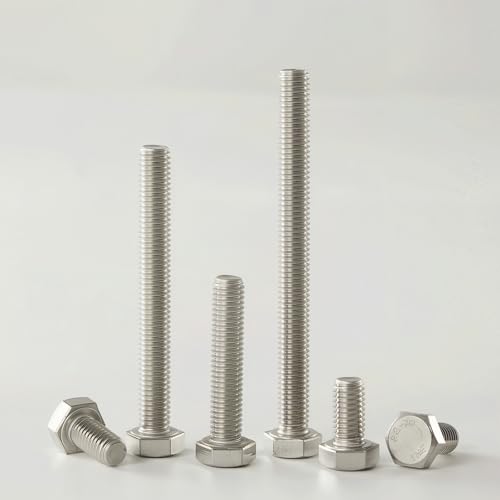 Image of M8x1.25 x 100mm Hex Head Screws Bolts, 304 Stainless Steel (A2-70), Bright Finish, Fully Threaded, Hexagon Head Bolts, Quantity 8