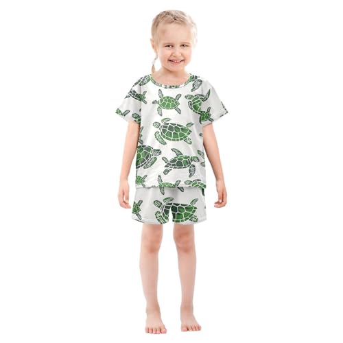 ALAZA Green Watercolor Turtle Pajamas Short Sleeve 2 Piece Sleepwear Top and Bottom Pajama Set Unisex3