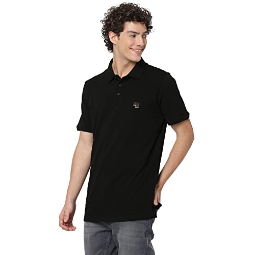 Image of Spykar Men's Slim Fit Polo Neck Half Sleeve Solid Casual T-Shirt