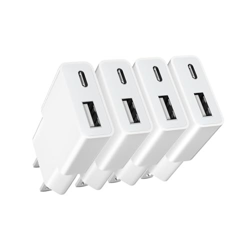TOPWE USB 充電器 コンセント Type-C USB-C 小型 超薄型 【PSE技術基準・1A/5W出力・USB-Cポート＋USB-Aポート 】 タイプc 充電器 iPhone/Android Galaxy S22/S10 Xperia AQUOS Arrows Pixel 各種対応 (ホワイト, ４個セット)
