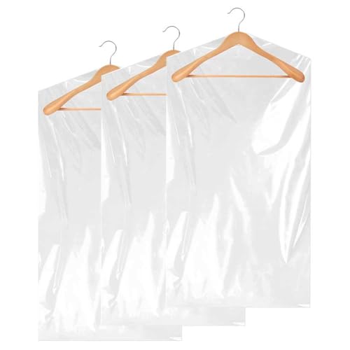 10 Pcs Clear Plastic Clothes Covers Transparent Dry Cleaner Bags Dust Proof Hanging Garment Bags Closet Clothes Storage Covers Laundry Bags for Coat Suit Dress Shirt Jacket Skirt (23.6 x 35.4 Inch)