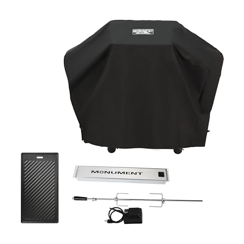 Monument Heavy Duty Gas BBQ 62-inches Grill Cover 96083, Stainless Steel Smoker Box 98457, Cooking Plate 96333, Rotisserie Kit 97222