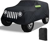 Grille Pattern 420D Oxford Fabric Waterproof Car Cover for Wrangler 2 Door 1987-2025 JK JL CJ YJ TJ Waterproof Sun Rain Protection (Black Fit for Jeep Wrangler 2 Door, Custom Fit for Jeep Wrangler)