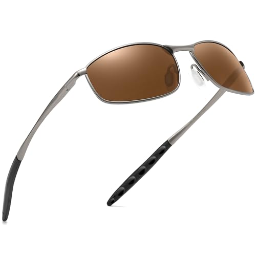 Image of SUNGAIT Mens Narrow Polarized Sunglasses Metal Frame Small Rectangle Retro Durable UV400 Protection