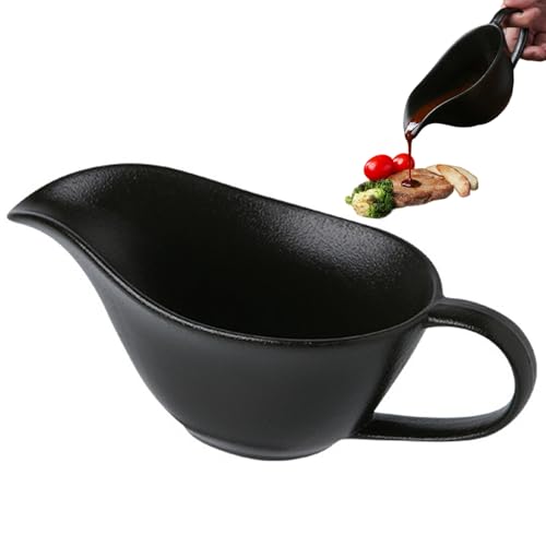 Salsera, Vertedor de de Cerámica de 200 Ml con Pico y Mango - Taza de para Restaurante de Hotel en Casa, Negro