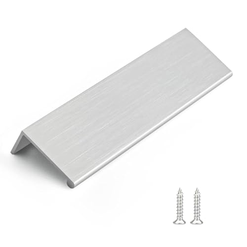 Image of Rergy 100 Pack 5 inch Cabinet Pulls Brushed Nickel Finger Pulls for Cabinets | Aluminum Alloy Silvery Edge Pulls Modern Cabinet Handles for Kitchen, Cupboard, Drawers, Dressers, Screws Included